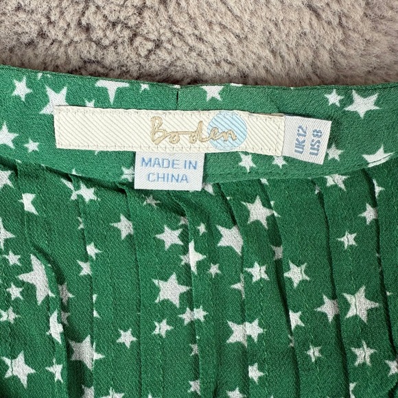 Boden‎ Star Print Tunic Top Tie Front 3/4 Sleeve Green US 8 UK 12 Summer Career - Picture 6 of 7